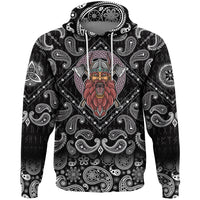 Viking Hoodie Barbarian Head With Cross Axe with Bandana Paisley Style RLT12 - Wonder Print Shop