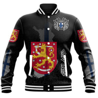 (Custom) Viking - Finland Flag and Map Baseball Jacket style Viking Geri and Freki RLT12 - Wonder Print Shop