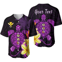 Purple baseball jersey with turtle mandala, hibiscus flowers, back print 'Your Text'