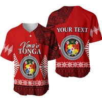 Red baseball jersey with Va'āvū Tonga front design and crest emblem