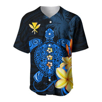 Blue Hawaii turtle baseball jersey front with floral mandala and plumeria