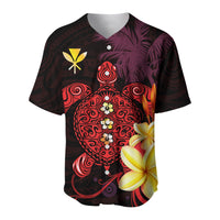 Custom red Hawaiian baseball jersey with turtle graphic, floral accents, button front