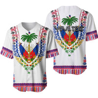 (Custom Personalised) Haiti Baseball Jersey Dashiki Mix Coat Of Arms White Style LT6 - Wonder Print Shop