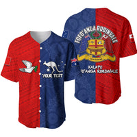 Personalised baseball jersey half style red/blue, front buttons, “YOUR TEXT”