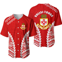 Red baseball jersey set: front and back; KOLISI TONGA text and Tonga crest