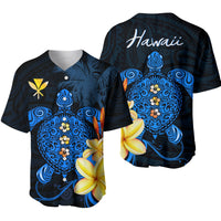 Blue Hawaii turtle baseball jersey with floral mandala, front/back