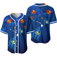 Hawaiian Islands Baseball Jersey - Hawaii Tropical Flowers and Turtles Blue LT13 - Wonder Print Shop