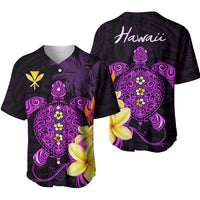 Purple Hawaii turtle baseball jersey with ornate floral mandala and hibiscus on front/back