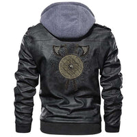 Viking Clothing Viking Battle Axes and Shield Zipper Leather Jacket RLT12 - Wonder Print Shop