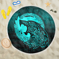 Viking Beach Blanket Fenrir Viking 3D Tattoo Cyan Version Beach Blanket RLT12 - Wonder Print Shop