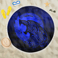 Viking Beach Blanket Fenrir Viking 3D Tattoo Blue Version Beach Blanket RLT12 - Wonder Print Shop