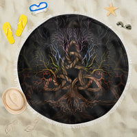 Viking Beach Blanket Colorful Tree Of Life With Triquetra Beach Blanket RLT12 - Wonder Print Shop