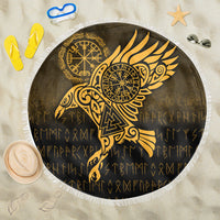 Viking Beach Blanket Raven Vegvisir Tattoo Gold Version Beach Blanket RLT12 - Wonder Print Shop