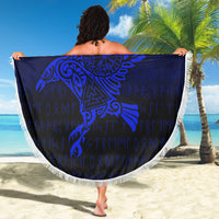 Viking Beach Blanket Raven Vegvisir Tattoo Blue Version Beach Blanket RLT12 - Wonder Print Shop
