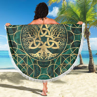 Viking Beach Blanket Tree Of Life with Triquetra Malachite and Gold Beach Blanket RLT12 - Wonder Print Shop