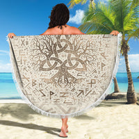 Viking Beach Blanket Tree Of Life with Triquetra and Futhark Pastel Gold Beach Blanket RLT12 - Wonder Print Shop