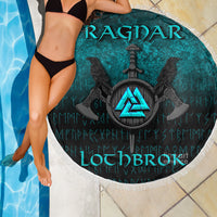 Viking Beach Blanket Ragnar Lothbrok Ragnar Lodbrok Viking Warrior Cyan Version Beach Blanket RLT12 - Wonder Print Shop