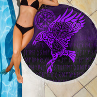 Viking Beach Blanket Raven Vegvisir Tattoo Purple Version Beach Blanket RLT12 - Wonder Print Shop