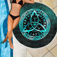 Viking Beach Blanket Vegvisir Nordic Viking Rune Cyan Version Beach Blanket RLT12 - Wonder Print Shop