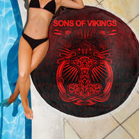 Viking Beach Blanket Vikings Ravens Mjolnir Red Version Beach Blanket RLT12 - Wonder Print Shop