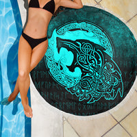 Viking Beach Blanket Fenrir Viking 3D Tattoo Cyan Version Beach Blanket RLT12 - Wonder Print Shop