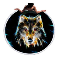 3D Wolf Face Large Round Native American Beach Towel Tassels LT10 - Wonder Print Shop