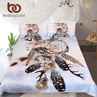 Antlers Feathers Dreamcatcher Native American Bedding Set LT10 - Wonder Print Shop