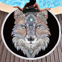 Tattoo Head Wolf Round Native American Beach Towel LT10 - Wonder Print Shop