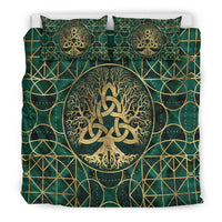 Viking Bedding Set Tree Of Life with Triquetra Malachite and Gold Bedding Set RLT12 - Wonder Print Shop