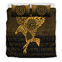 Viking Bedding Set Raven Vegvisir Tattoo Gold Version Bedding Set RLT12 - Wonder Print Shop
