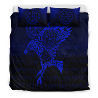 Viking Bedding Set Raven Vegvisir Tattoo Blue Version Bedding Set RLT12 - Wonder Print Shop