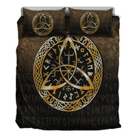 Viking Bedding Set Vegvisir Nordic Viking Rune Gold Version Bedding Set RLT12 - Wonder Print Shop