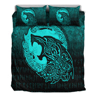 Viking Bedding Set Fenrir Viking 3D Tattoo Cyan Version Bedding Set RLT12 - Wonder Print Shop