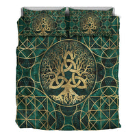 Viking Bedding Set Tree Of Life with Triquetra Malachite and Gold Bedding Set RLT12 - Wonder Print Shop