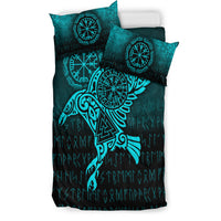 Viking Bedding Set Raven Vegvisir Tattoo Cyan Version Bedding Set RLT12 - Wonder Print Shop