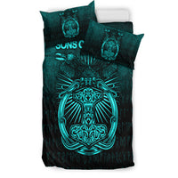 Viking Bedding Set Vikings Ravens Mjolnir Cyan Version Bedding Set RLT12 - Wonder Print Shop
