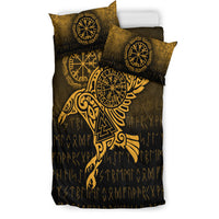 Viking Bedding Set Raven Vegvisir Tattoo Gold Version Bedding Set RLT12 - Wonder Print Shop