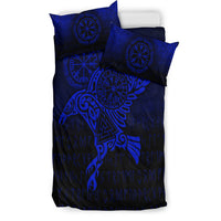 Viking Bedding Set Raven Vegvisir Tattoo Blue Version Bedding Set RLT12 - Wonder Print Shop
