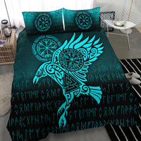 Viking Bedding Set Raven Vegvisir Tattoo Cyan Version Bedding Set RLT12 - Wonder Print Shop