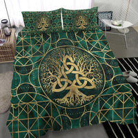 Viking Bedding Set Tree Of Life with Triquetra Malachite and Gold Bedding Set RLT12 - Wonder Print Shop