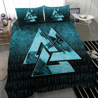 Viking Bedding Set Huginn Muninn Ravens from Odin Viking Cyan Version Bedding Set RLT12 - Wonder Print Shop