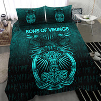 Viking Bedding Set Vikings Ravens Mjolnir Cyan Version Bedding Set RLT12 - Wonder Print Shop