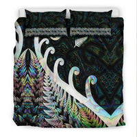 New Zealand Rugby Maori Bedding Set Silver Fern Koru Vibes Paua Shell LT8 - Wonder Print Shop