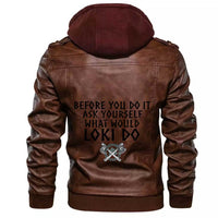 Viking Clothing Viking Before You Do It Ask Yourself What Would Loki Do Zipper Leather Jacket RLT12 - Wonder Print Shop