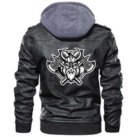 Viking Clothing Viking Black and White Head With Shield and Axe Zipper Leather Jacket RLT12 - Wonder Print Shop