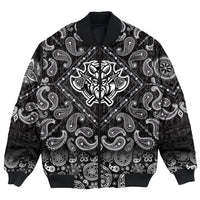 Viking Bomber Jacket Black and White Head With Shield and Axe with Bandana Paisley Style RLT12 - Wonder Print Shop