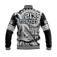 Custom Personalised Fiji Coat Of Arms Baseball Jacket Masi Tapa Mixed Palm Tree No1 Black Version LT9 - Wonder Print Shop