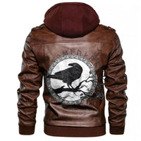 Viking Black Crow Sitting On A Branch Of An Oak Tree Leather Jacket RLT12 - Wonder Print Shop