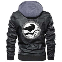 Viking Clothing Viking Black Crow Sitting On A Branch Of An Oak Tree Zipper Leather Jacket RLT12 - Wonder Print Shop