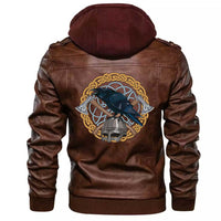 Viking Clothing Viking Black Crow Sitting On A Helmet With Two Crossed Axes Zipper Leather Jacket RLT12 - Wonder Print Shop